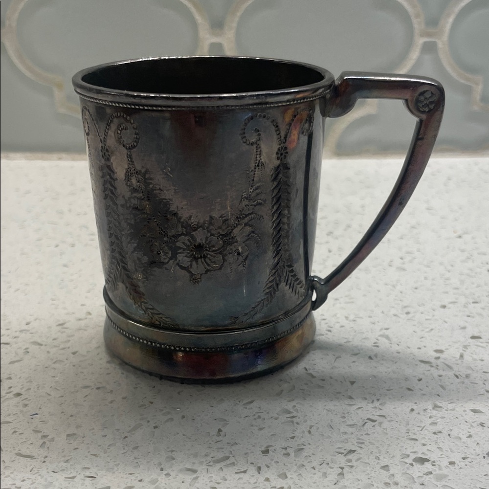 Elegant Silver Floral Mug vintage